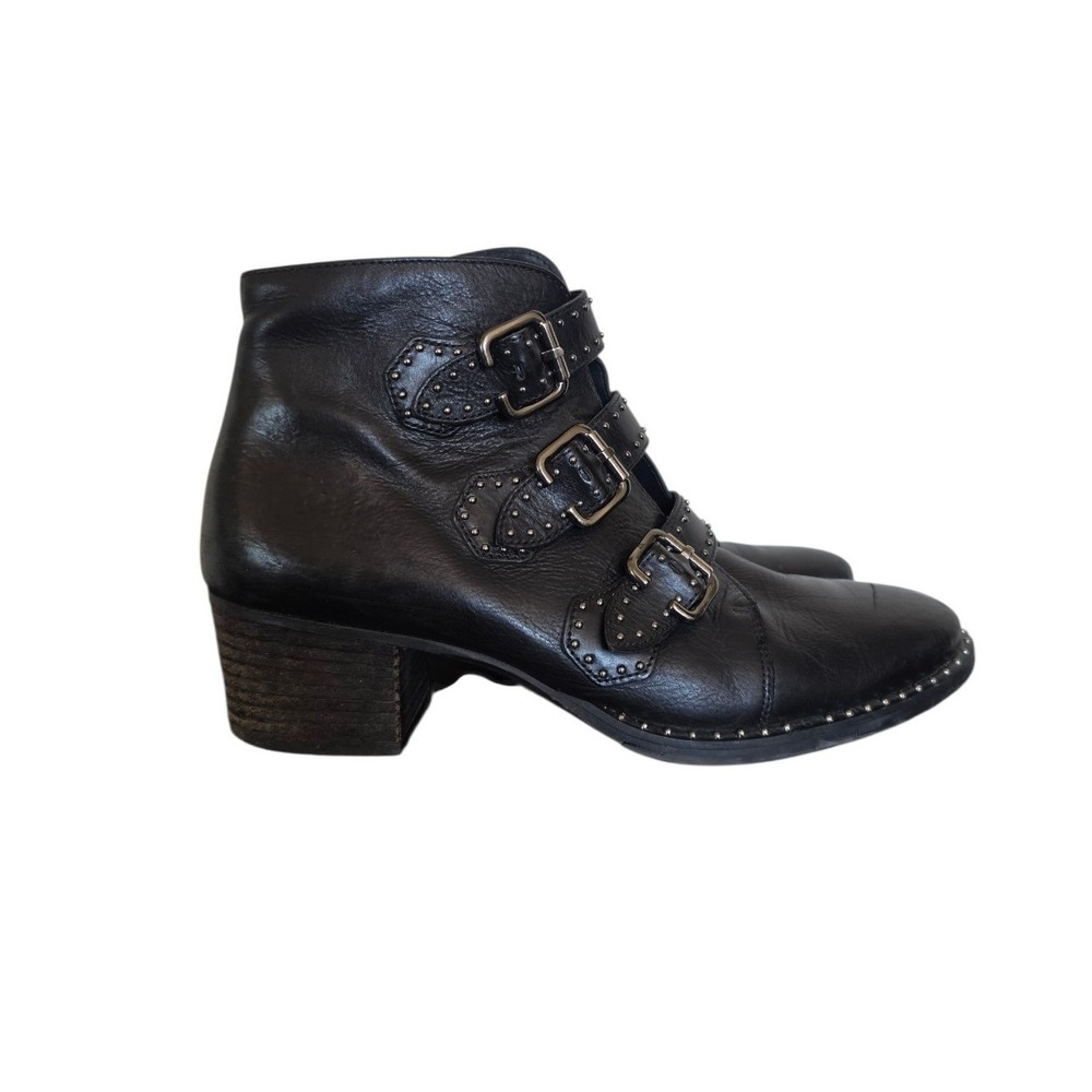 PAUL GREEN Black Leather Studs Triple Buckle Grunge Western Boots sz 5 US 7.5